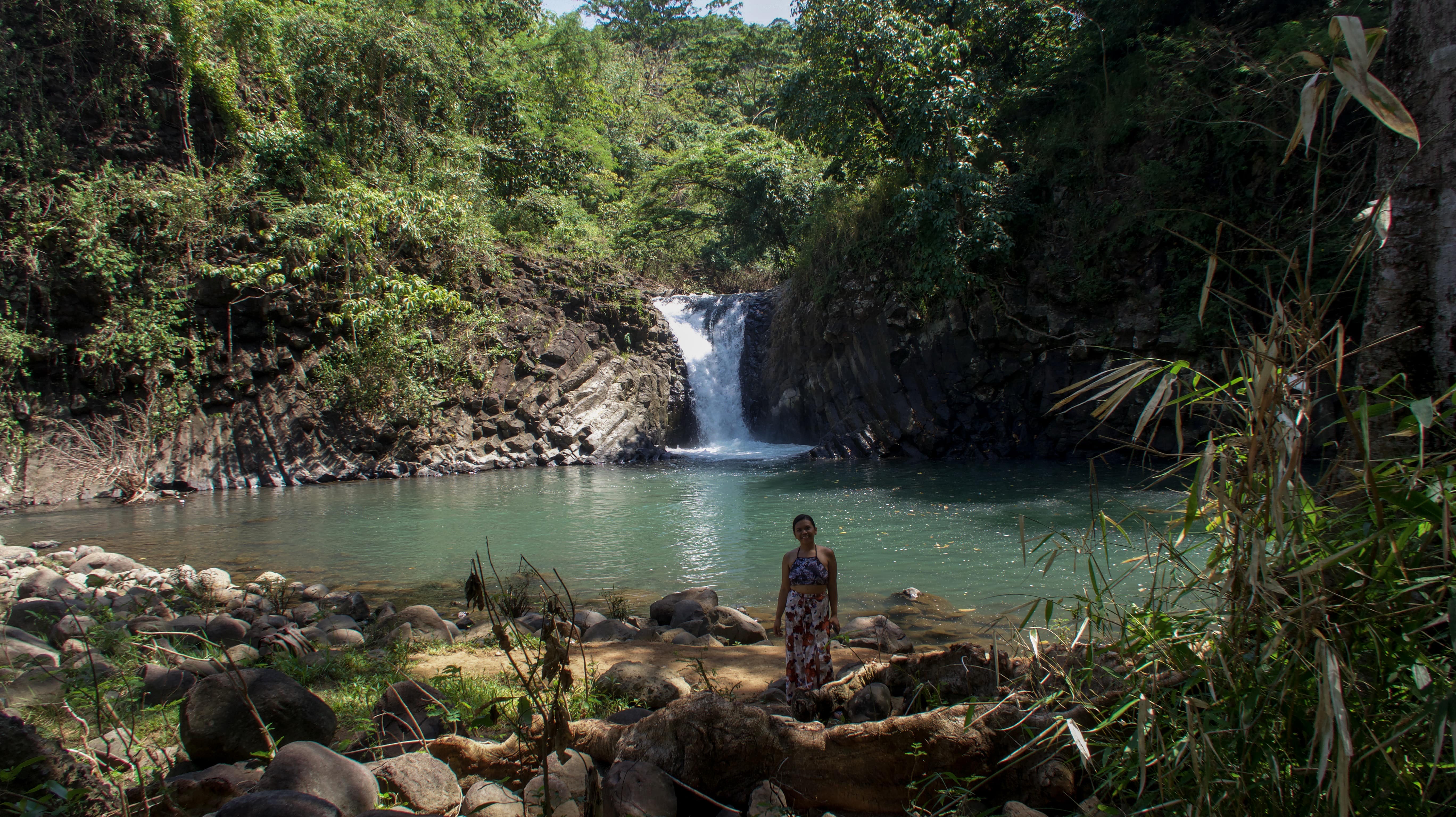 dunsulan falls with girl posing